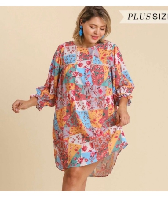 Umgee Dresses & Skirts - Umgee Floral Patchwork Long Sleeve Shift Dress cottagecore romantic festival